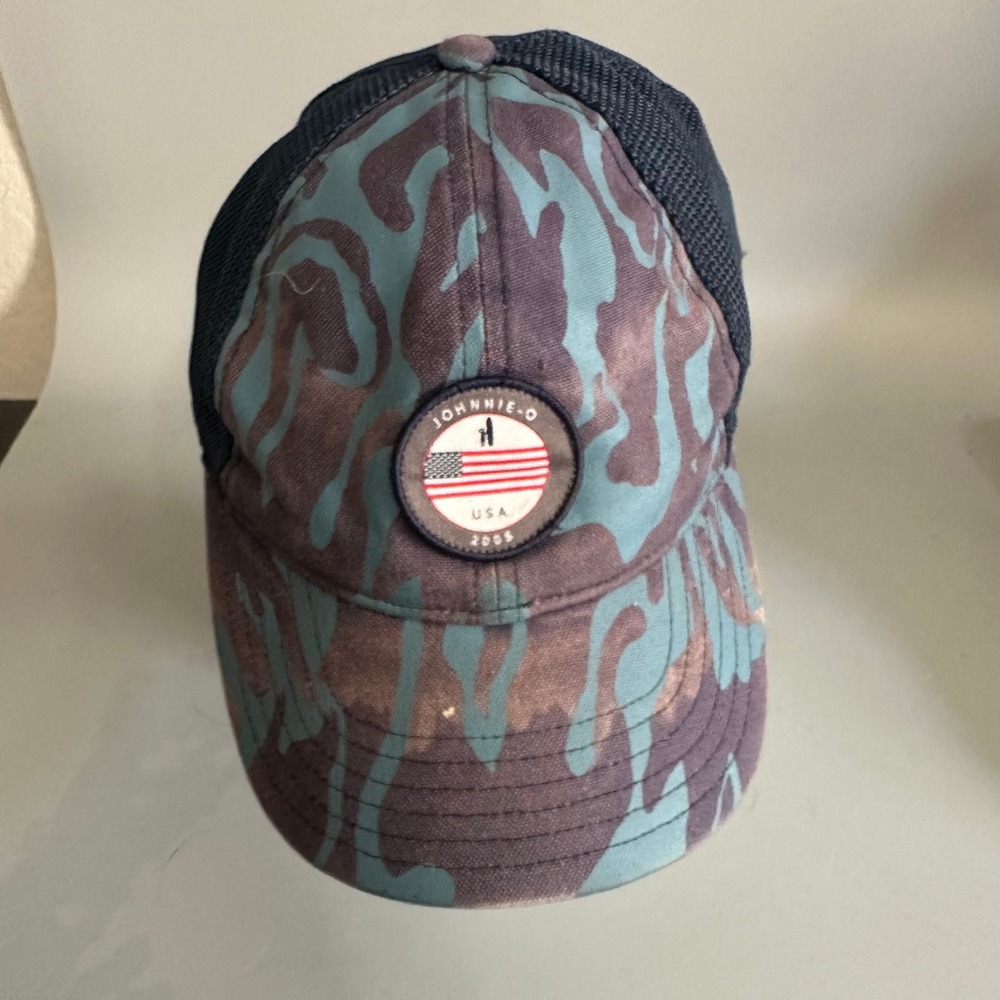 Johnnie-O Mens USA Flag Patch Trucker Hat Blue Camo Snapback Mesh Cap